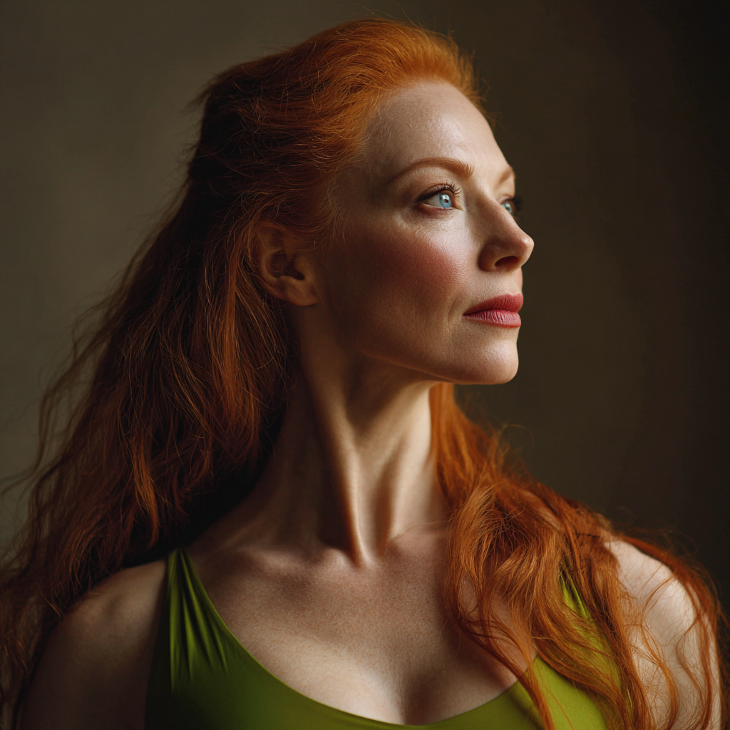 A beautiful red-haired blue-eyed woman
