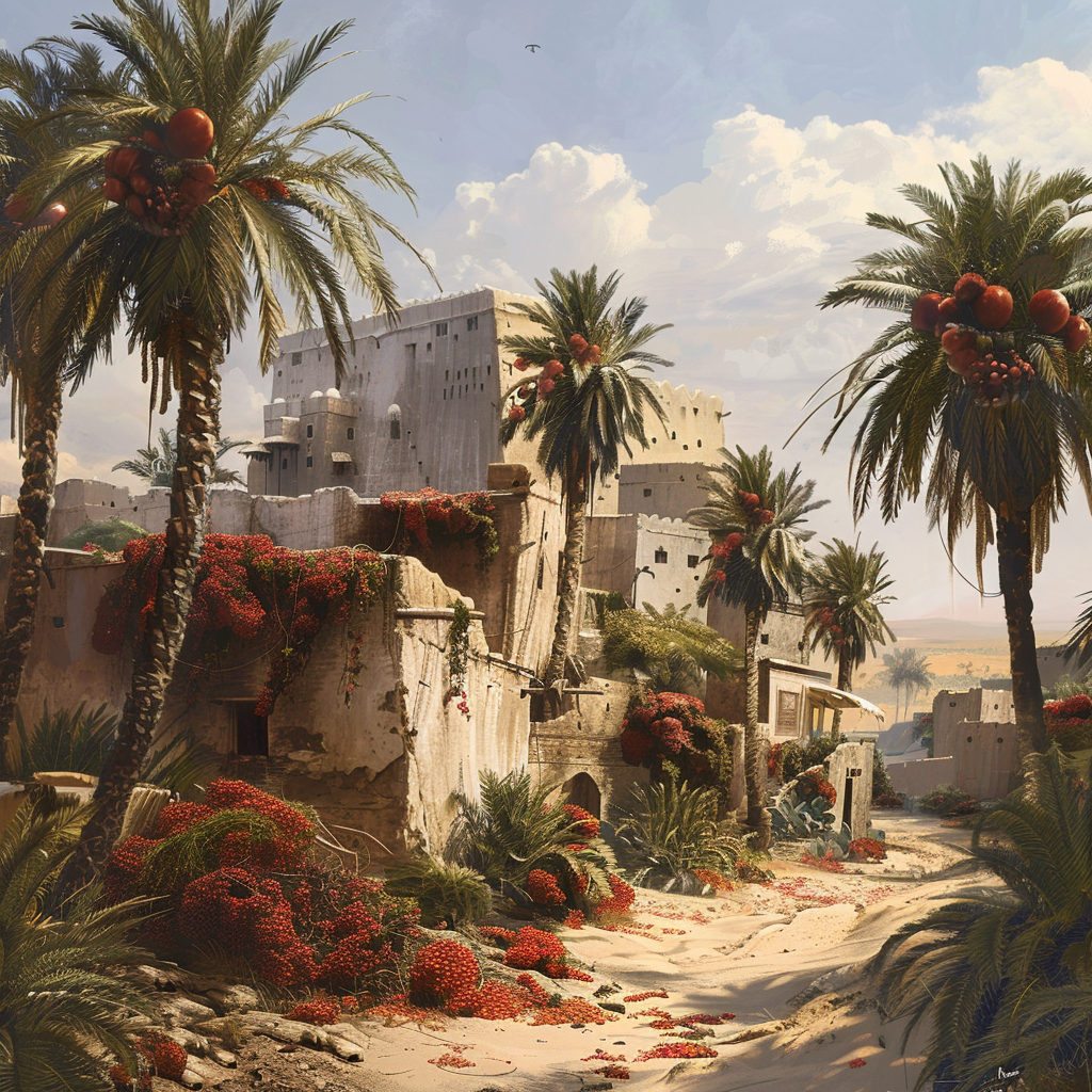 Desert settlement with Casab trees