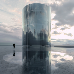 A seamless cylindrical building made of artificial glass