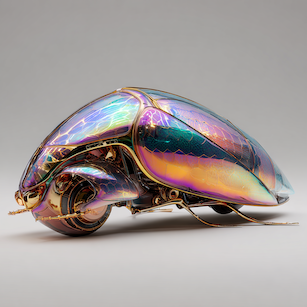 an iridescent beetle-like bi-tech vehicle